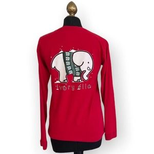 Ivory Ella Christmas Holiday Elephant Long Sleeve Tee Red Size Small